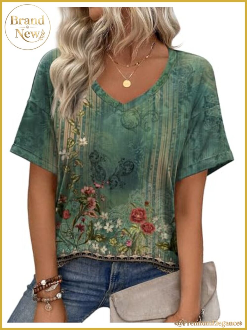Women's Short Sleeve V Neck Tee Trendy Loose Fit Summer Work Top